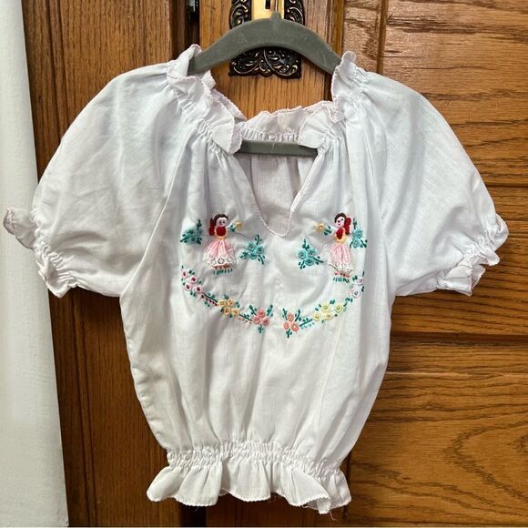 Boho Hand Embroidered Girl’s Pleated Puff Peasant Blouse - Picture 2 of 10